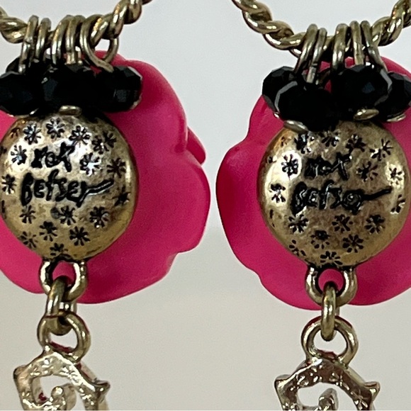 Vintage Betsey Johnson Pink Rose Dangle Earrings - Picture 7 of 10